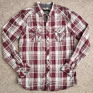 Buckle Red and White Plaid Casual Button Down Shirt